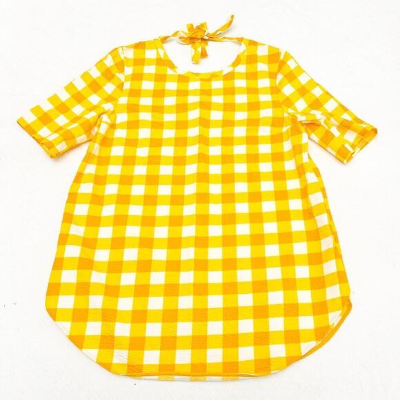 COS Plaid Gingham Yellow Short Sleeve Cotton Top Size M / 40 - Picture 1 of 6